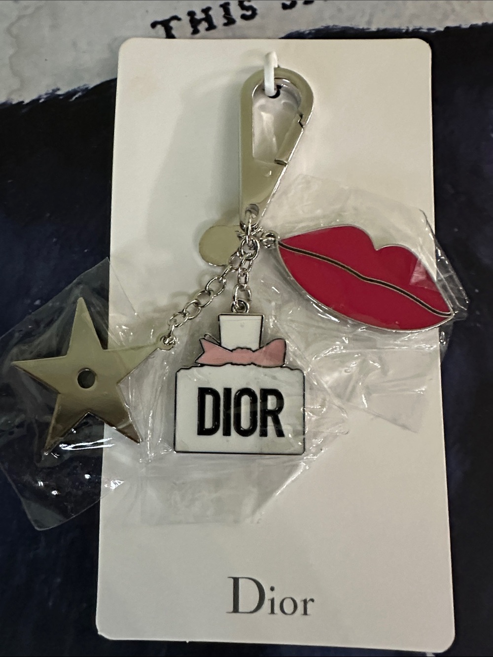 Dior Red Lip Charm Key & Card Holder with nine of spade card - Picture 5 of 9